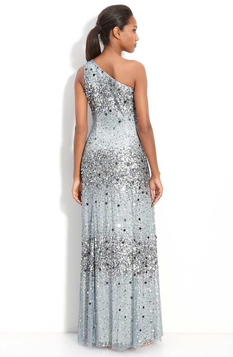 Adrianna Papell Sequin One Shoulder Mesh Gown, Alternate, color,