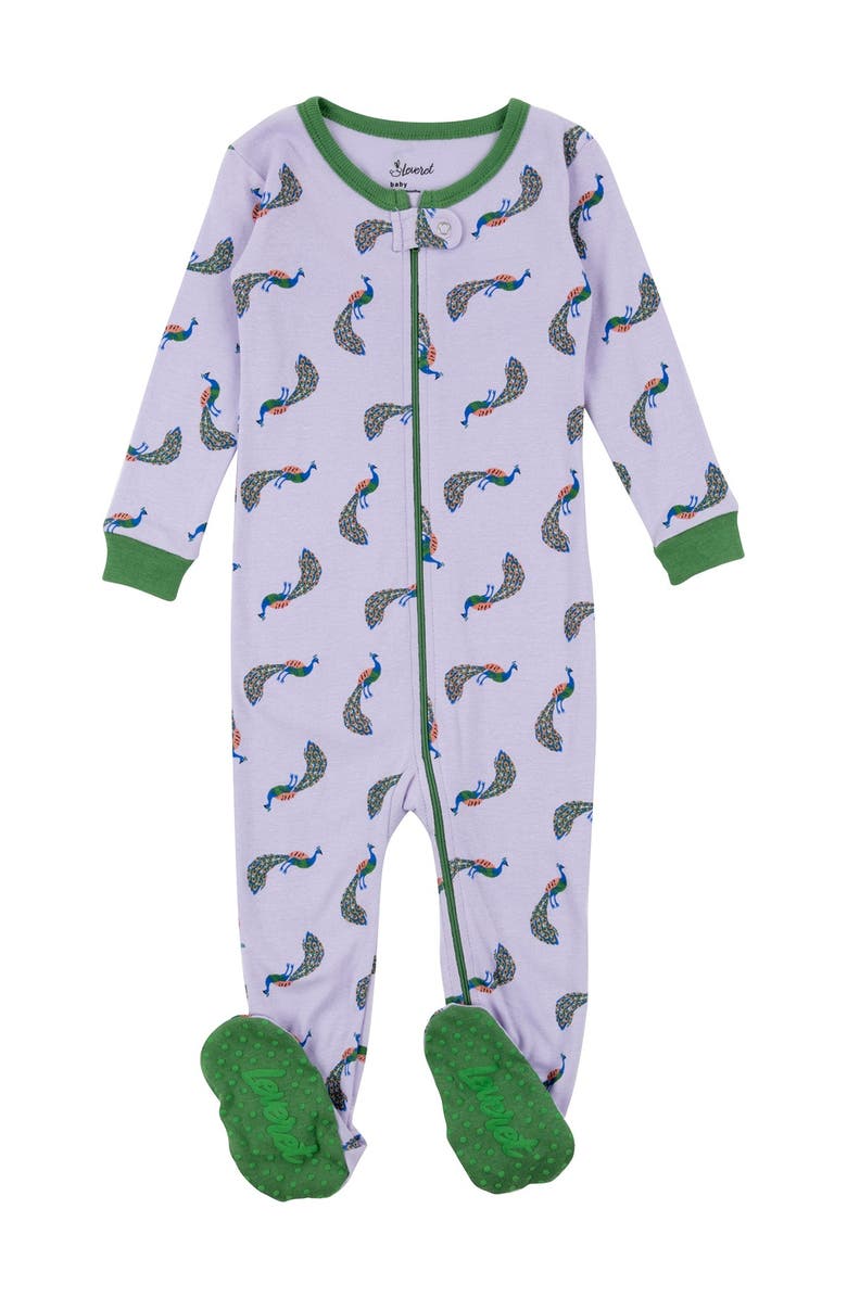 Leveret Peacock Cotton Footie Pajama, Main, color,