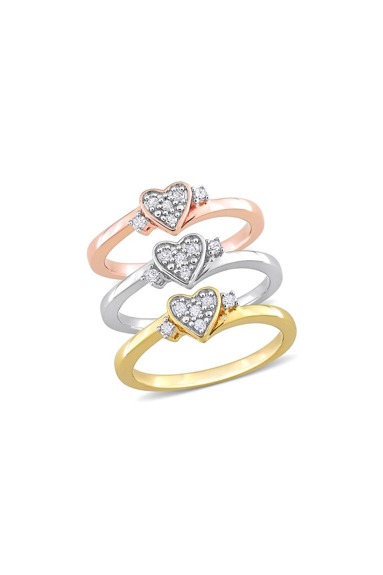 Set Of 3 Diamond Heart Rings - 0.3ct., Main, color, MULTI