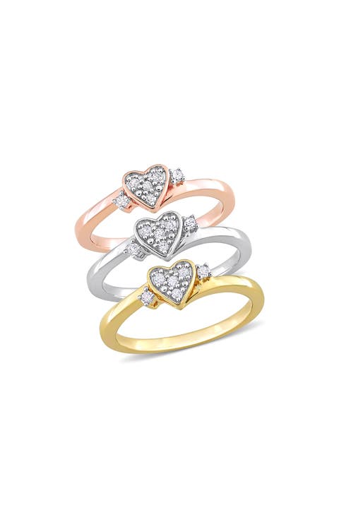 Set Of 3 Diamond Heart Rings - 0.3ct.
