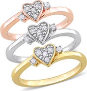 DELMAR Set Of 3 Diamond Heart Rings - 0.3ct.