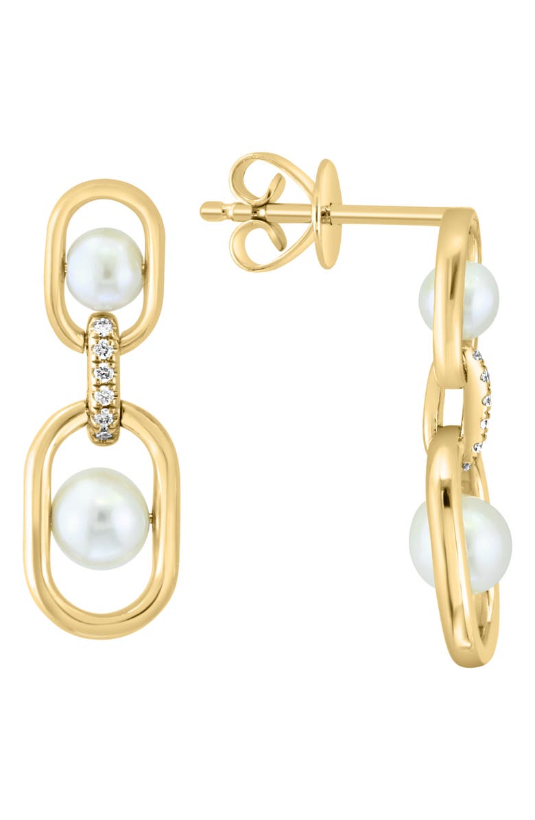 EFFY 14K Gold Diamond & 3.5-4.5mm Freshwater Pearl Drop Earrings - 0.03ct, Alternate, color,