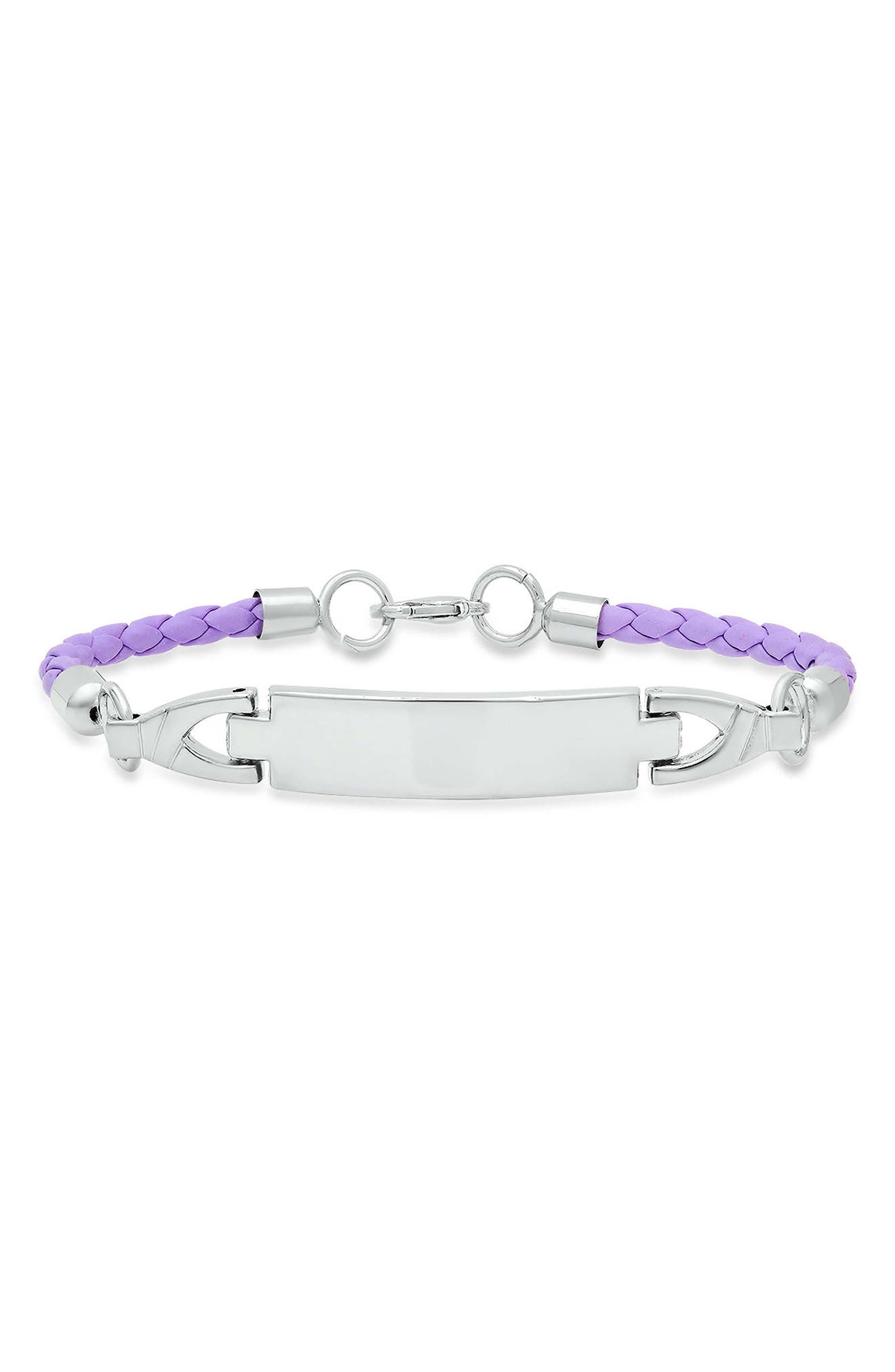 Stainless Steel Purple Faux Leather ID Bracelet