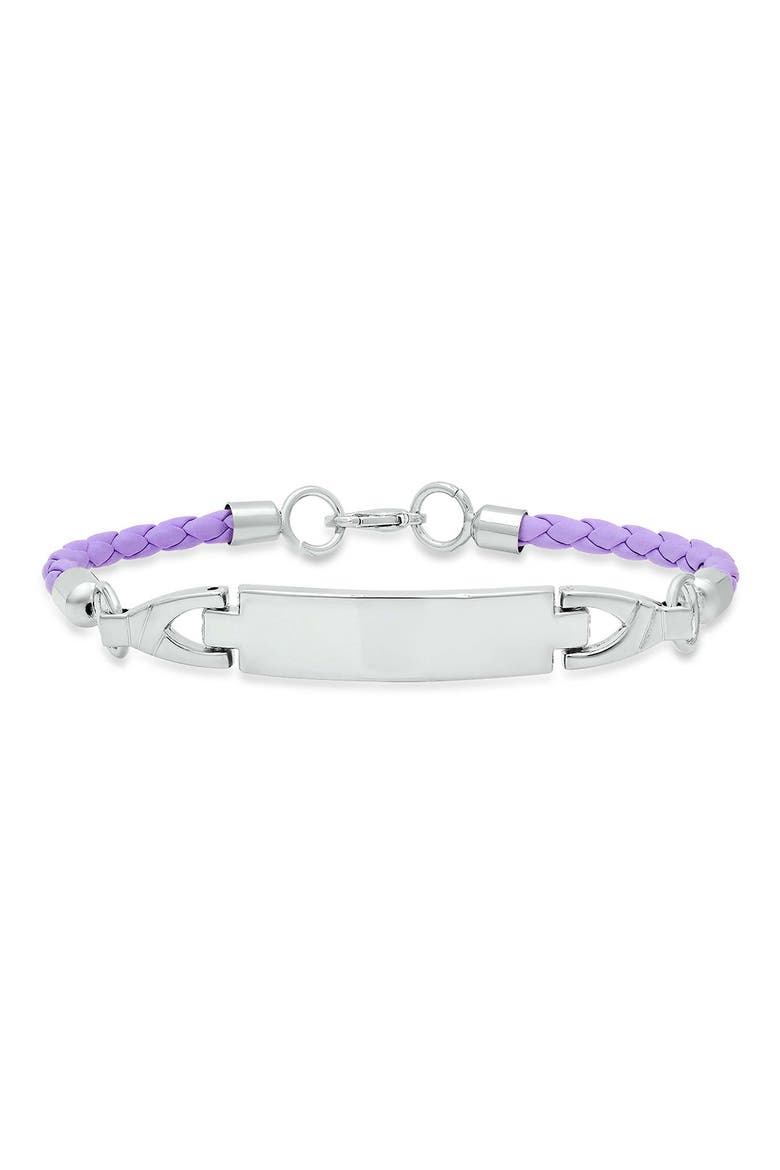 Stainless Steel Purple Faux Leather ID Bracelet, Main, color, PURPLE