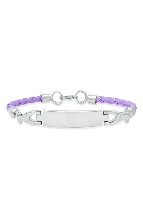 Stainless Steel Purple Faux Leather ID Bracelet