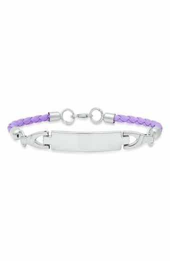 Stainless Steel Purple Faux Leather ID Bracelet