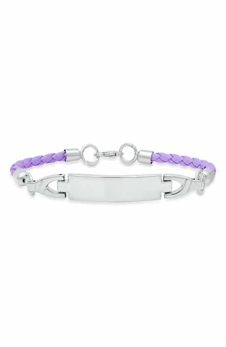 Stainless Steel Purple Faux Leather ID Bracelet