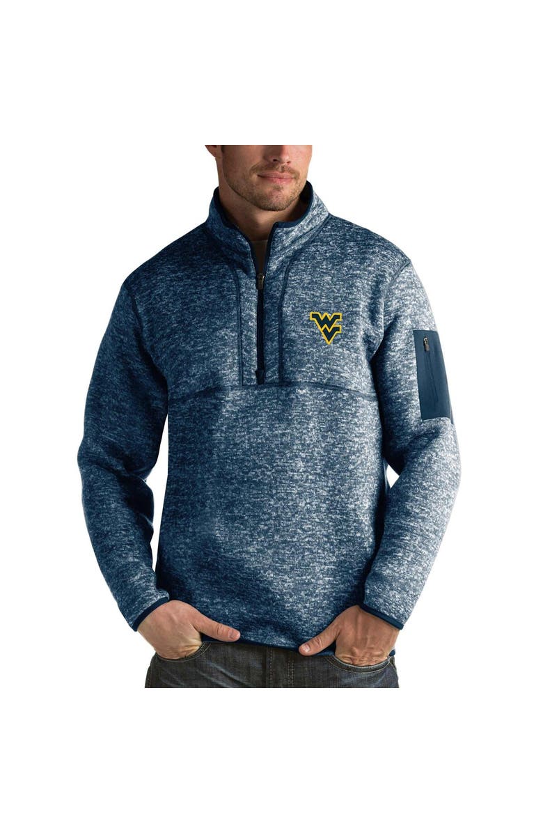 ANTIGUA Men's Antigua Navy West Virginia Mountaineers Fortune Half-Zip Sweatshirt, Main, color, 