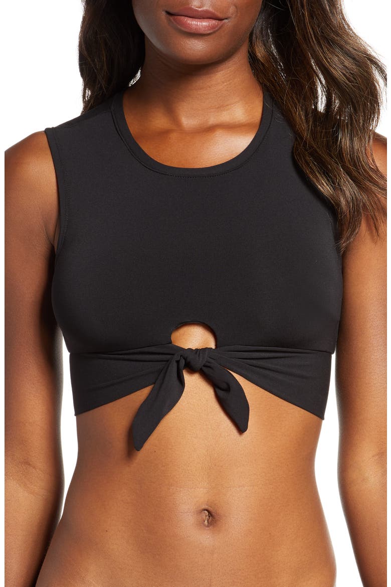 Ava Longline Knot Front Bikini Top, Main, color, BLACK