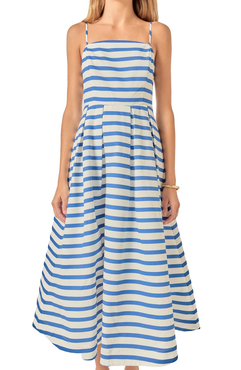 English Factory Stripe Sleeveless Maxi Dress, Alternate, color, Off White/ Royal Blue
