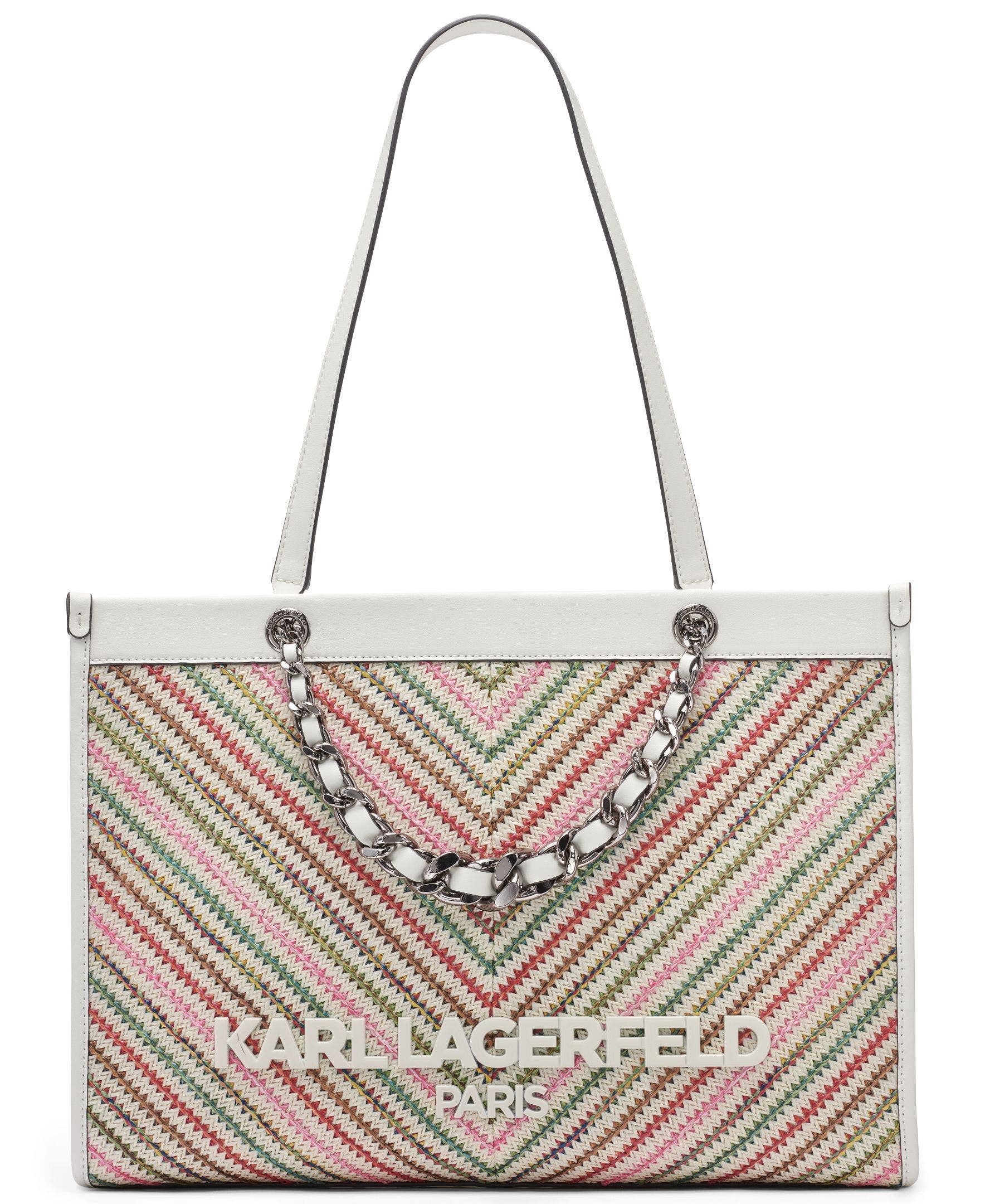 KARL LAGERFELD PARIS Savoie Chevron Raffia Tote, Main, color, Multi Combo