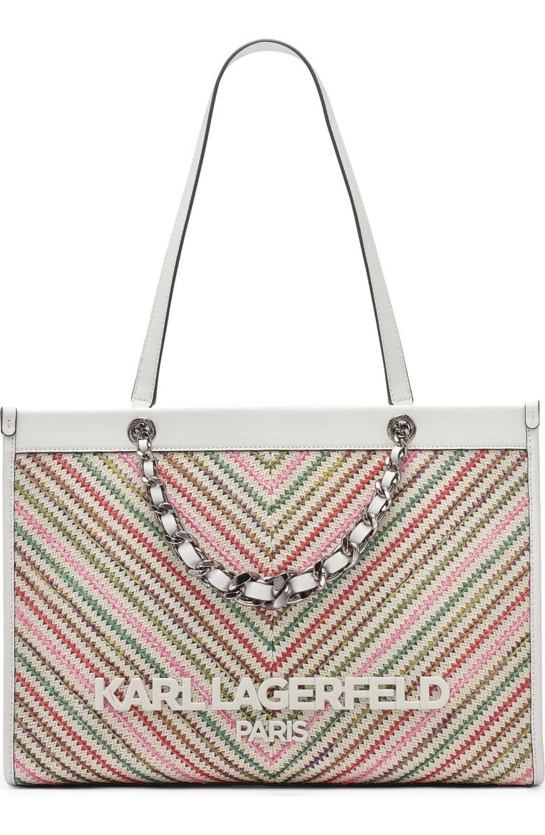KARL LAGERFELD PARIS Savoie Chevron Raffia Tote, Main, color, Multi Combo