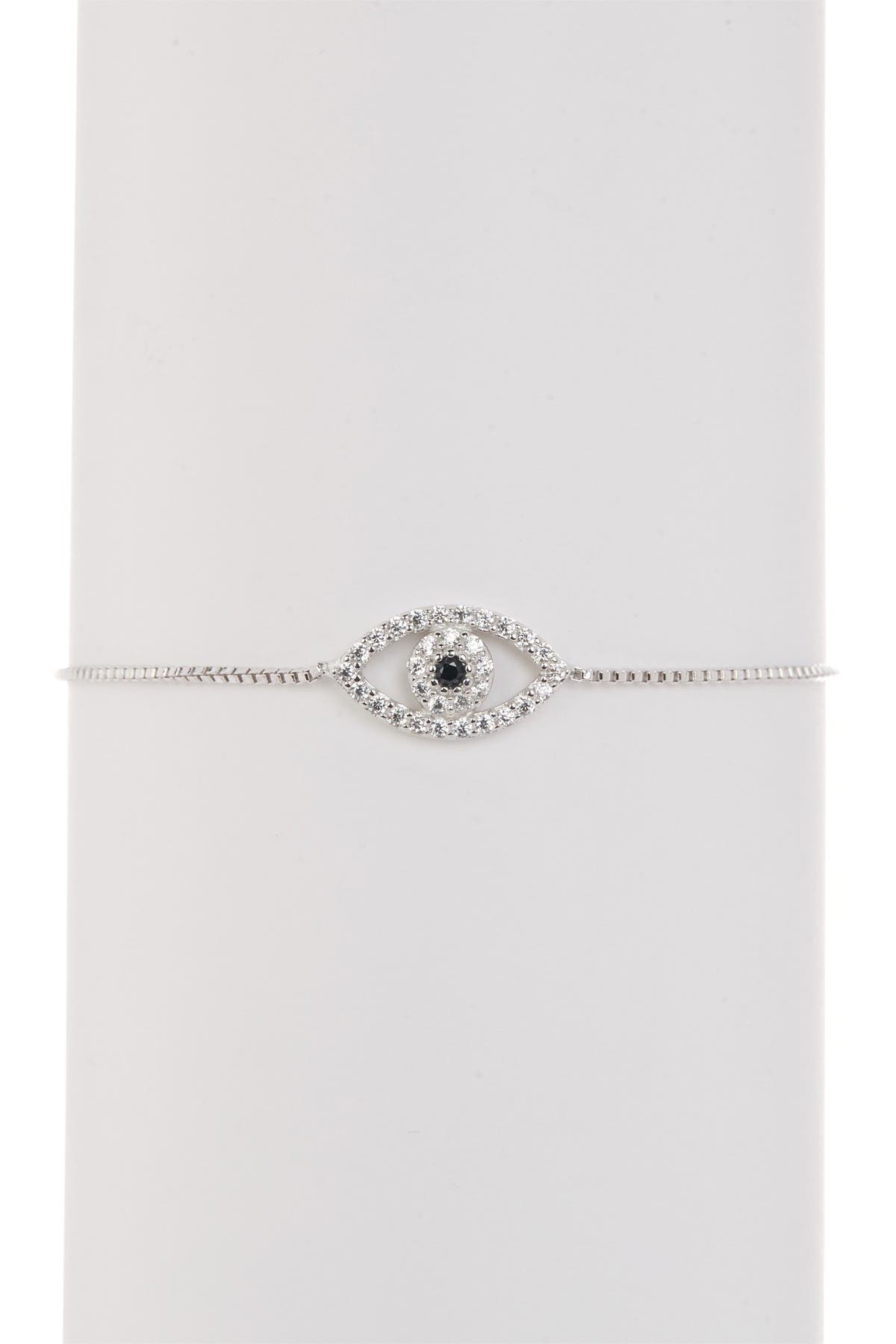 Adornia White Rhodium Plated Pavé Swarovski Crystal Evil Eye Lariat Bracelet