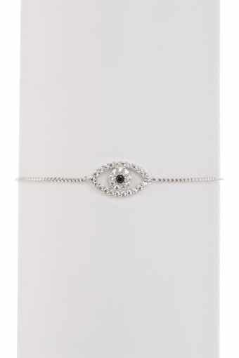 Adornia White Rhodium Plated Pavé Swarovski Crystal Evil Eye Lariat Bracelet