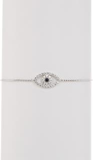 Adornia White Rhodium Plated Pavé Swarovski Crystal Evil Eye Lariat Bracelet