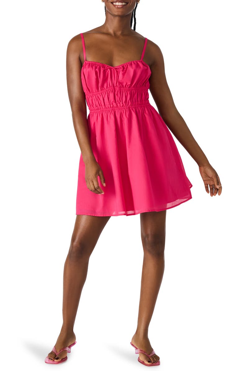 Steve Madden Heather Cotton Mini Sundress, Main, color, Cranberry