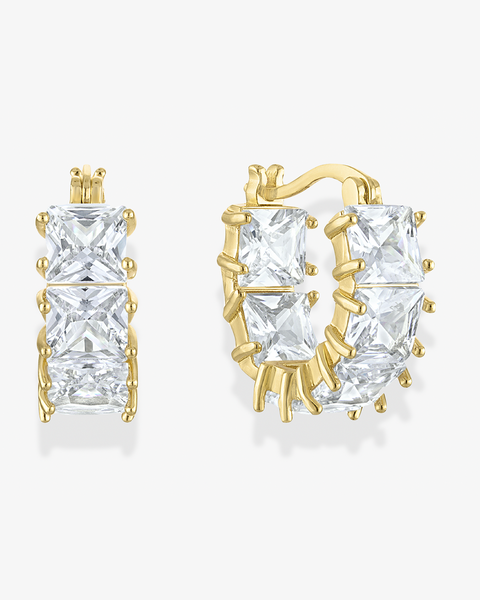 Square Cut Cubic Zirconia Huggie Hoops