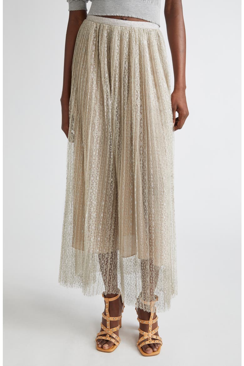 Maren Lace Pleated Maxi Skirt, Main, color, STERLING SILVER