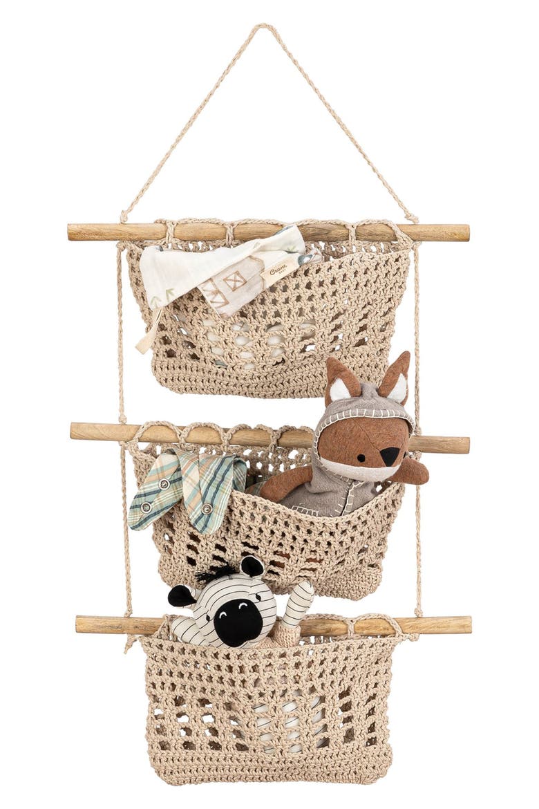 3-Tier Crochet Hanging Baskets, Main, color, BEIGE