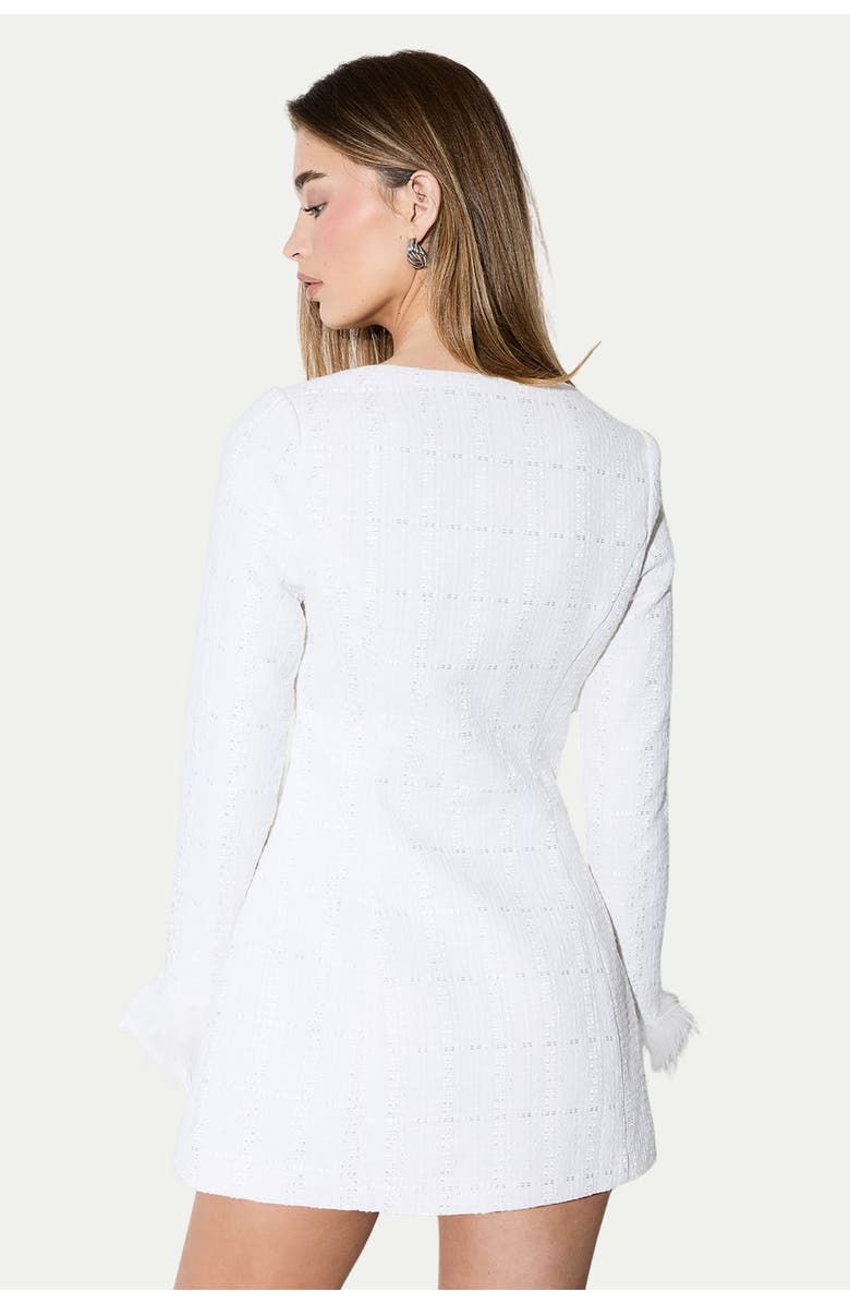 MissPap Boucle Feather Trim Mini Dress, Alternate, color, White