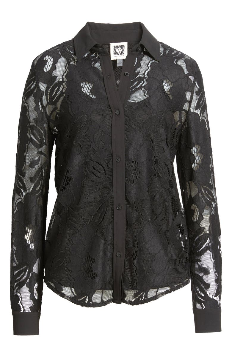 Anne Klein Lace Button-Up Shirt, Alternate, color, Anne Black