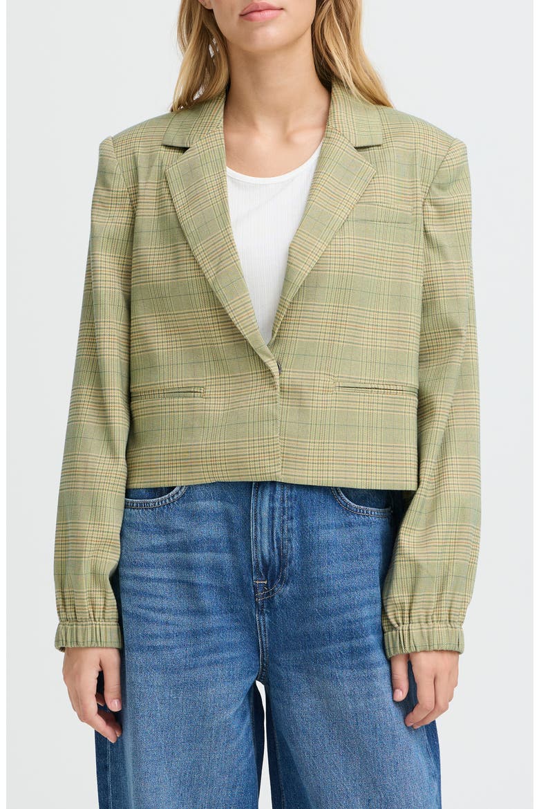 Joli Crop Blazer, Main, color, GREEN CHECK