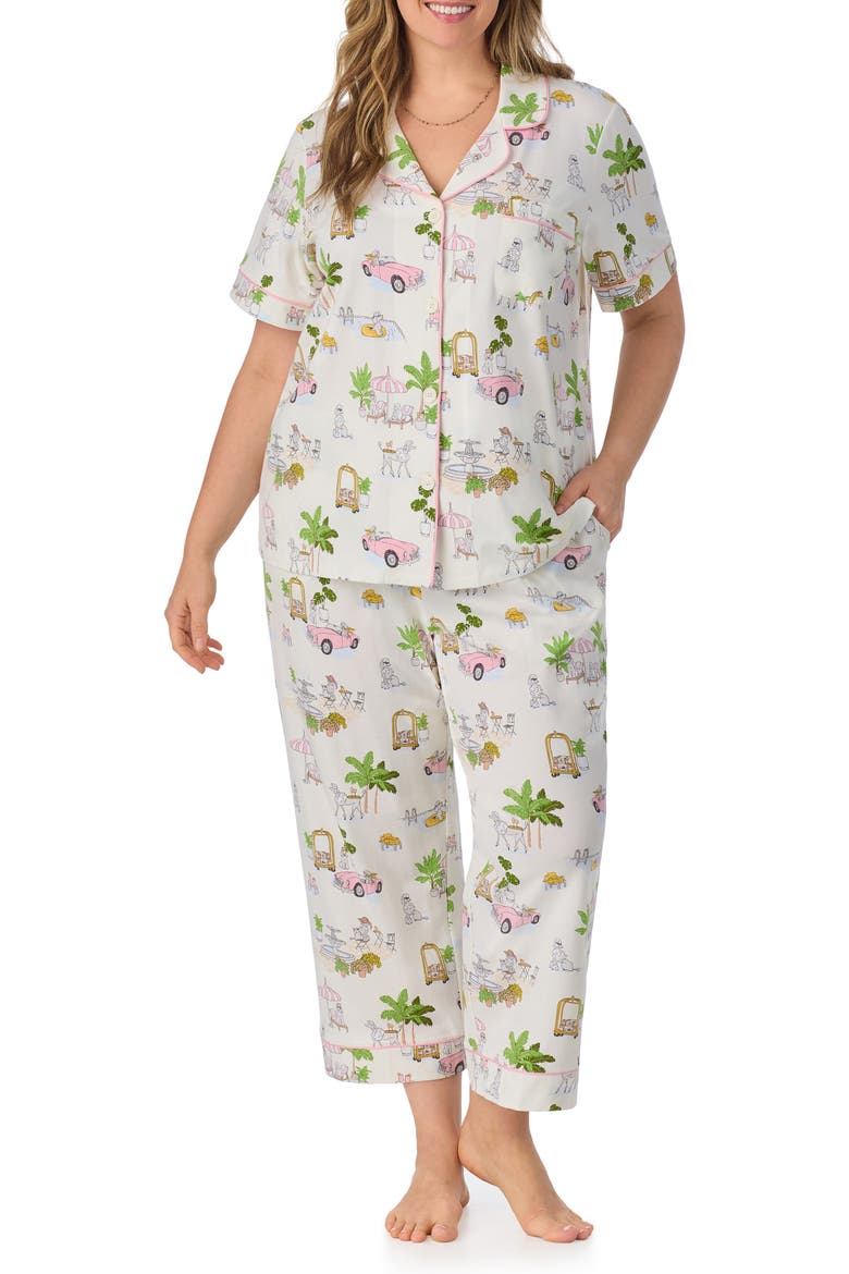 Print Stretch Organic Cotton Jersey Crop Pajamas, Alternate, color, POOLSIDE POODLES