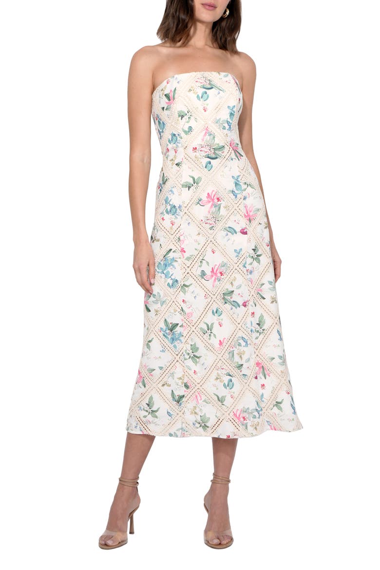 Manon Lace Inset Strapless Midi Sundress, Main, color, IVORY