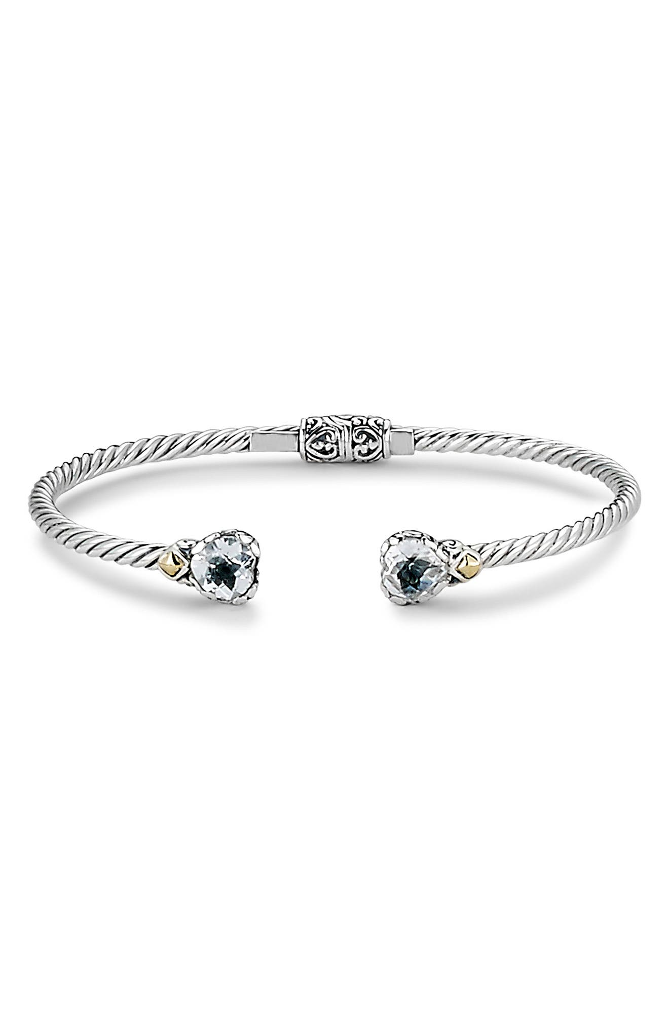 18k Gold & Sterling Silver White Topaz Bypass Bangle