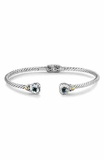 18k Gold & Sterling Silver White Topaz Bypass Bangle