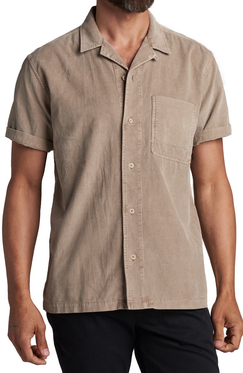 Rowan Zion Cotton Corduroy Short Sleeve Button-Up Shirt, Main, color, Stone