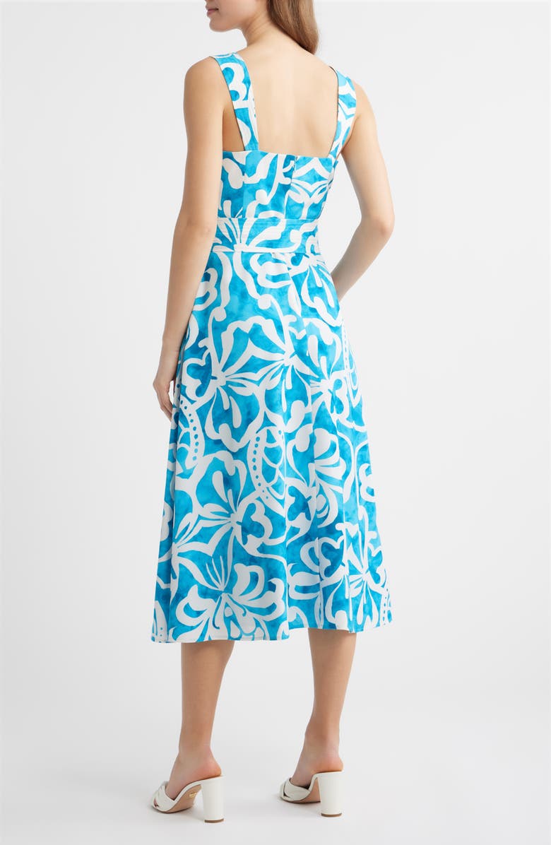Tahari ASL Grommet Tie Belt Midi Dress, Alternate, color, Blue Jewel Ivory