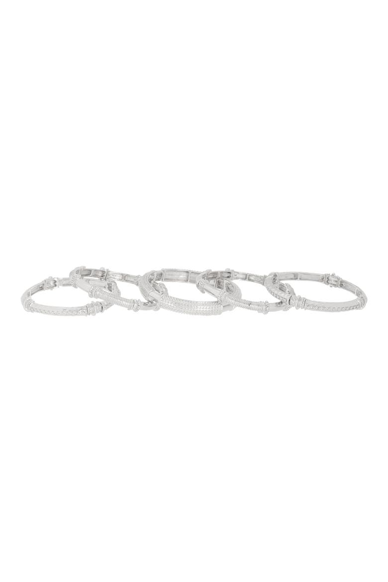 Set of 5 Textured Stretch Bracelets, Alternate, color, RHODIUM