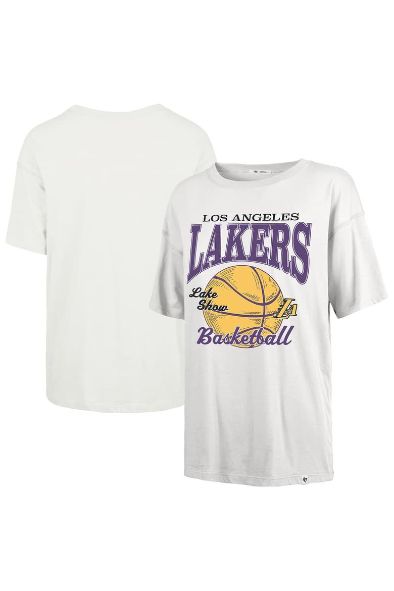 Women's '47  White Los Angeles Lakers City Edition Down Court Sadie T-Shirt, Main, color, White