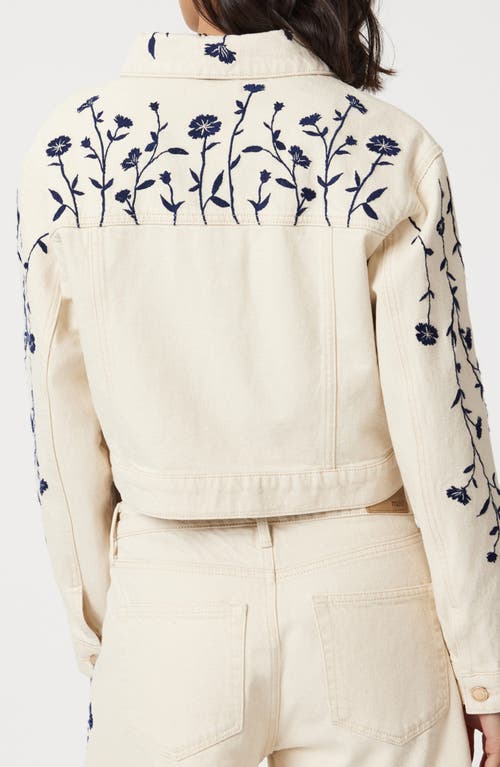 Mavi Jeans Harmony Floral Embroidered Crop Denim Jacket In Neutral