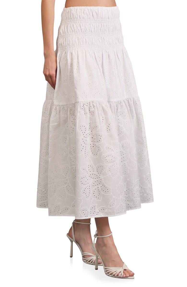 Avec Les Filles Embroidered Eyelet Smocked Cotton Midi Skirt, Alternate, color, Ivory