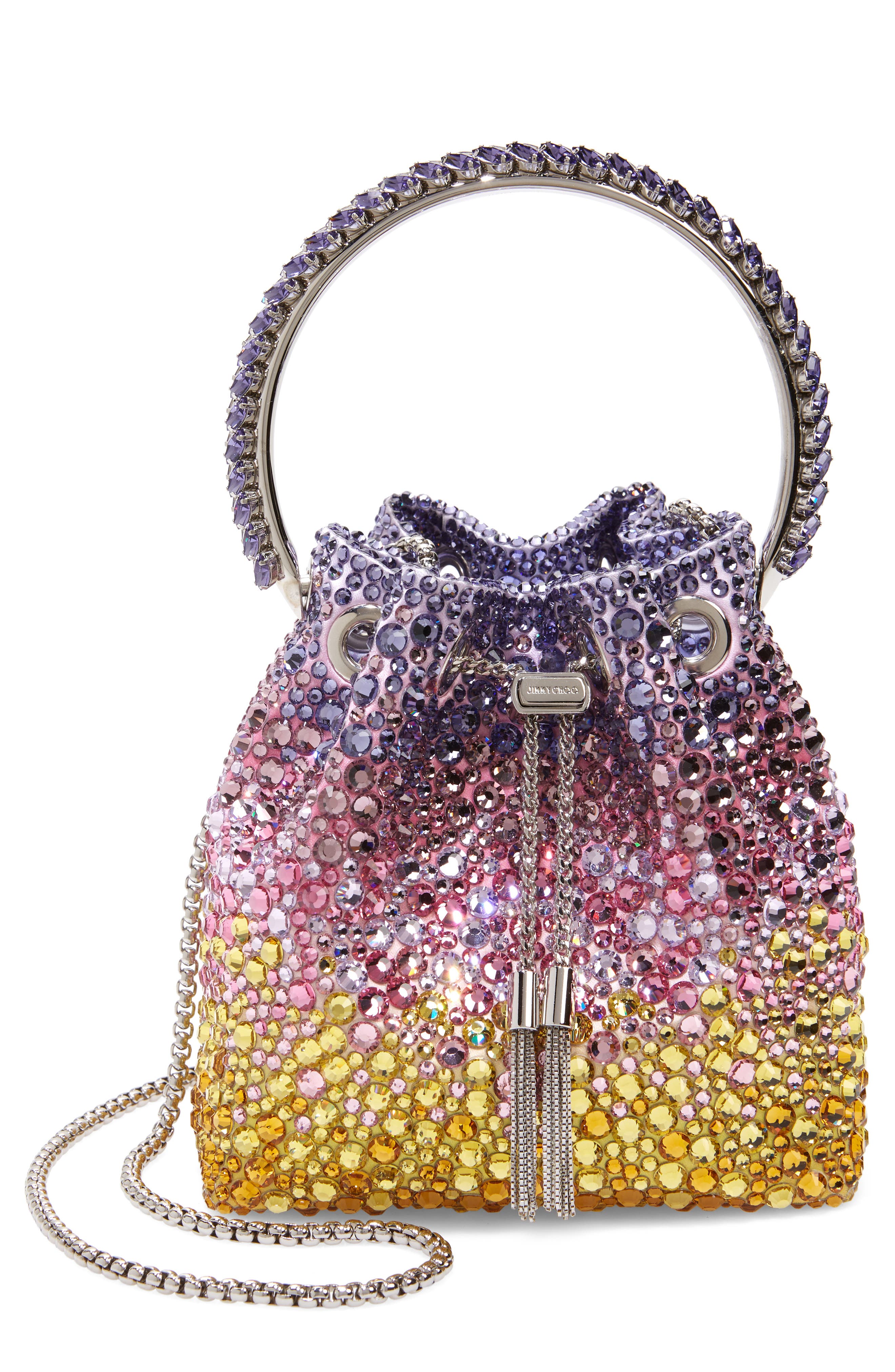 Bon Bon Crystal Embellished Top Handle Pouch, Main, color, SUNSET