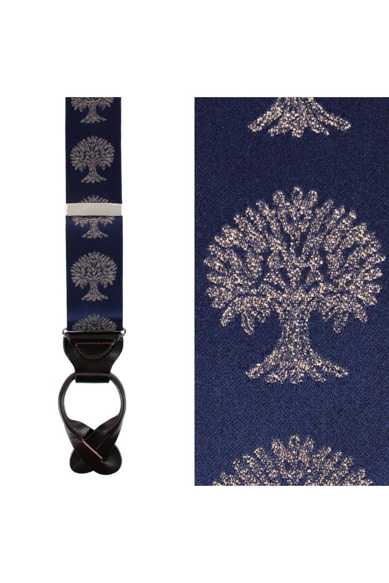 Heritage Oak Tree Novelty Silk Button End Suspenders, Main, color, Navy Blue