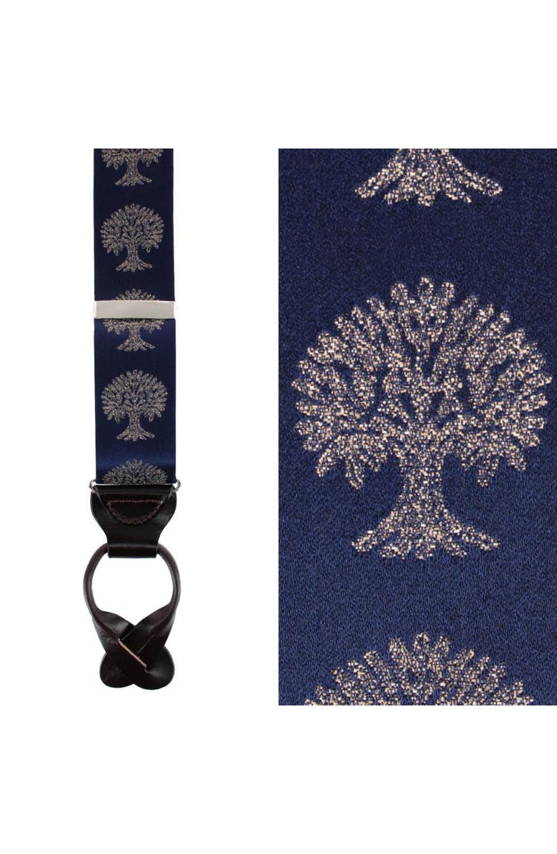 Trafalgar Heritage Oak Tree Novelty Silk Button End Suspenders, Main, color, Navy Blue