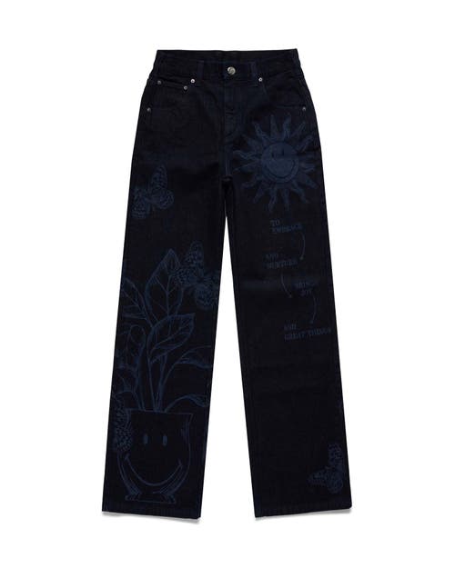 Samii Ryan Overdye Printed Smiley Denim Pants In Dark Blue