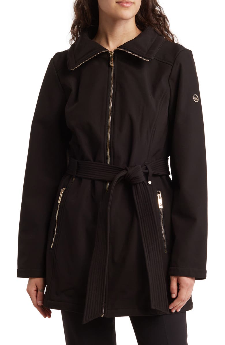 Michael Kors Water Resistant Belted Softshell Jacket, Main, color, 