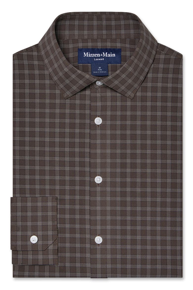 Leeward Plaid Trim Fit Long Sleeve Performance Button Up Shirt, Alternate, color, ESPRESSO COLE PLAID