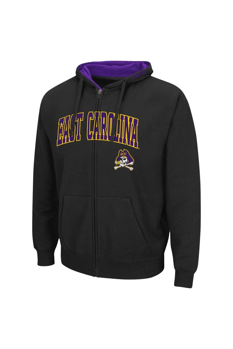 Men's Colosseum Black ECU Pirates Arch & Logo 3.0 Full-Zip Hoodie, Alternate, color, Black