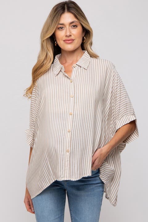 Striped Button Up Dolman Top