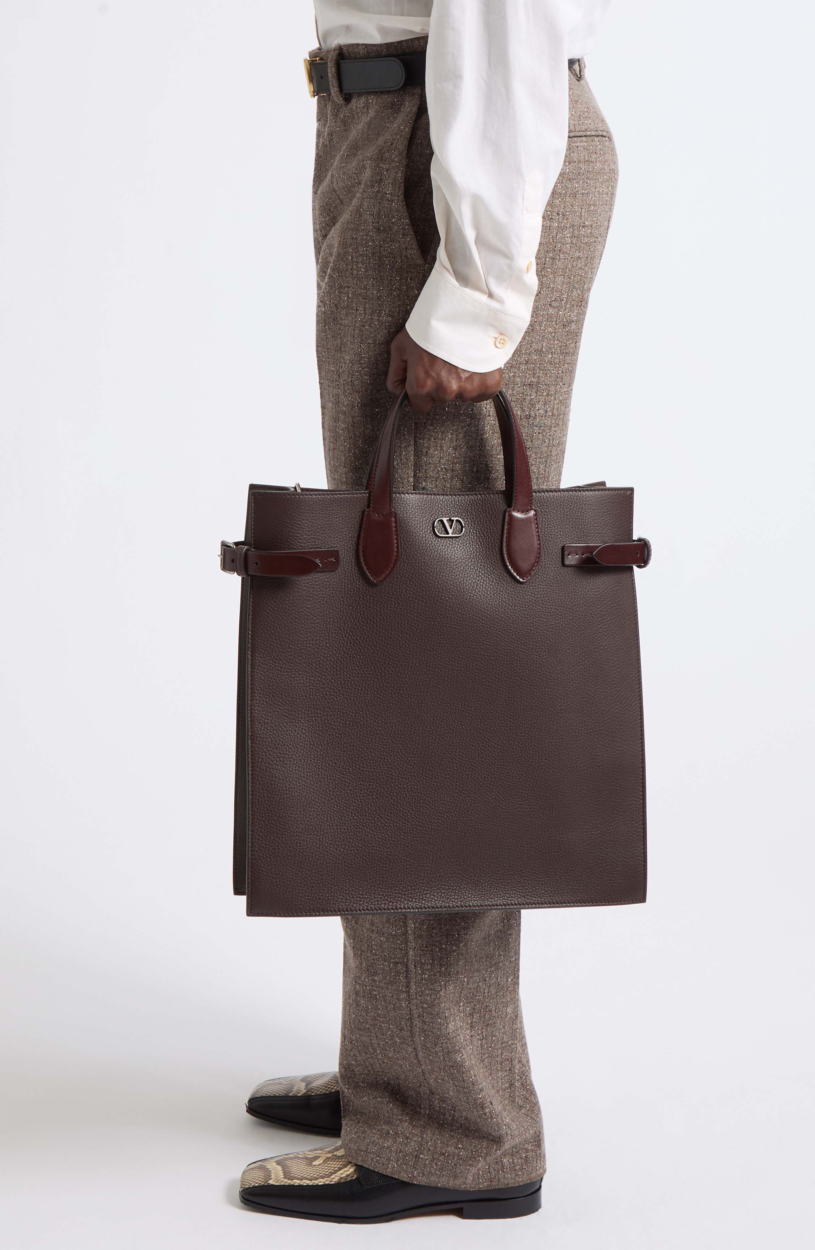 Antibes North/South Grained Leather Tote, Alternate, color, DARK BROWN