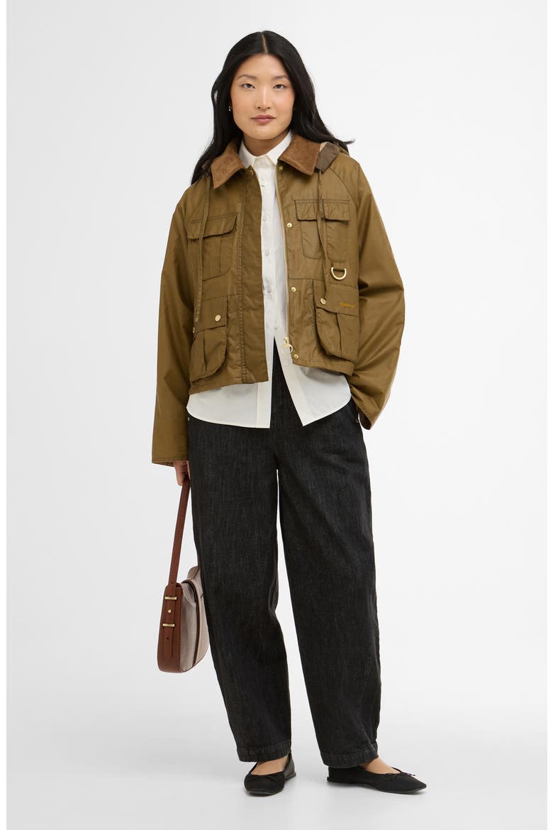 Liza Water Repellent Waxed Cotton Jacket with Removable Hood, Alternate, color, SAND/ DRESS