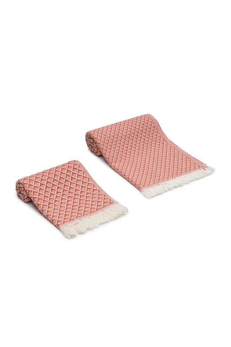 Serenity Grid Turkish Cotton Bath and Hand Towel - Set, Alternate, color, Terracotta