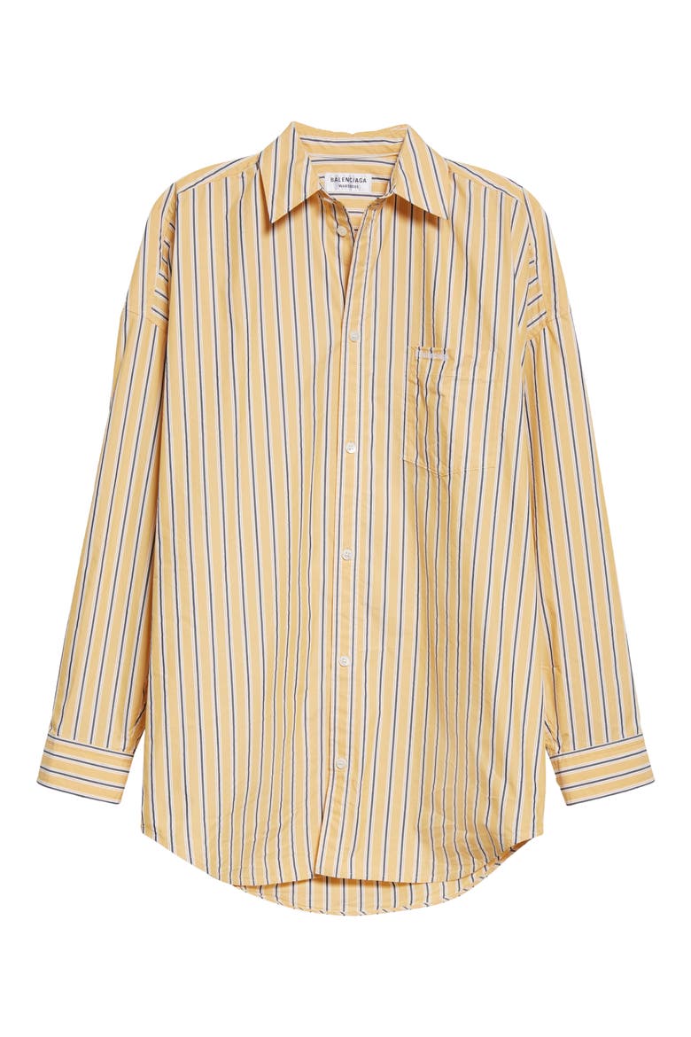 Cocoon Stripe Cotton Poplin Button-Up Shirt, Alternate, color, YELLOW/ NAVY