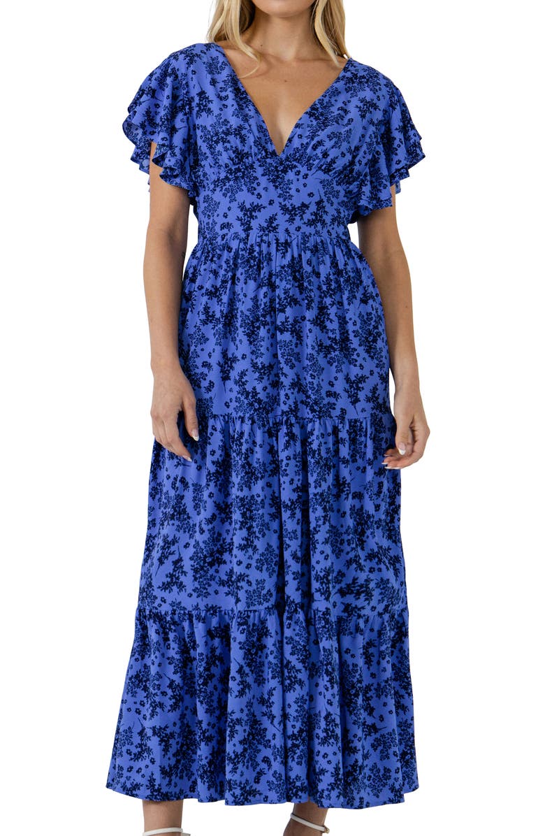 English Factory Floral Tiered Midi Dress, Alternate, color,