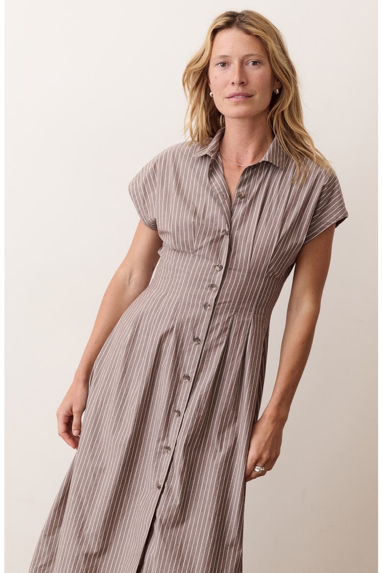 Arden Pima Cotton Midi Shirtdress, Alternate, color, CHOCOLATE AND CREAM STRIPE